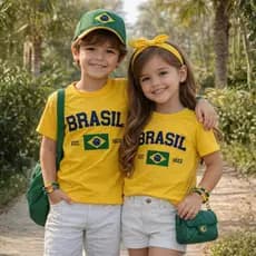 Camiseta Infantil Brasil Unissex Copa do Mundo Tamanhos 2 ao 10 Sortidos | Roupa Infantil Brasil