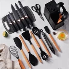 Kit Utensílios De Cozinha 19 Pçs Em Silicone Completo Antiaderente E Resistente Ao Calor