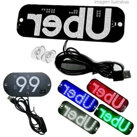 Placa Letreiro Aplicativo 99 Letreiro Luminoso Led USB Com Botão Liga/desliga Luz
