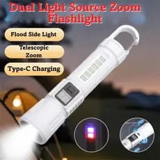 Lanterna Tática Led Recarregável Com Gancho e Zoom 1000LM Luminária com USB Luz Lateral