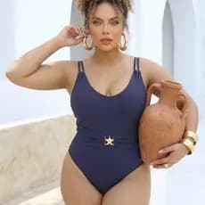 Maiô Plus Size Caneladinho com detalhe na cintura GG 46/50