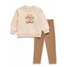 Conjunto Infantil Ursinho Peluciado Casaco Moletom e Calça Canelada Térmica Feminino