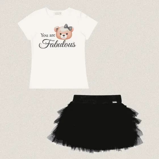 Conjunto Infantil Feminino Blusa Ursinha + Saia Tule Alekids