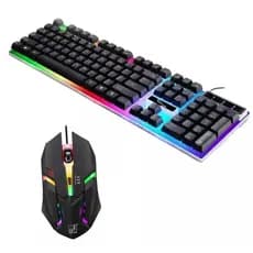 Kit Teclado Gamer Membrana Com Mouse Rgb Luminoso Cor do mouse Preto Cor do teclado Preto