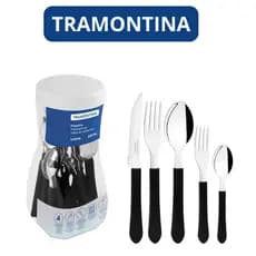 Jogo de Talheres Tramontina Leme ORIGINAL 20 peças Lâminas em Aço Inox e Cabos de Polipropileno Preto