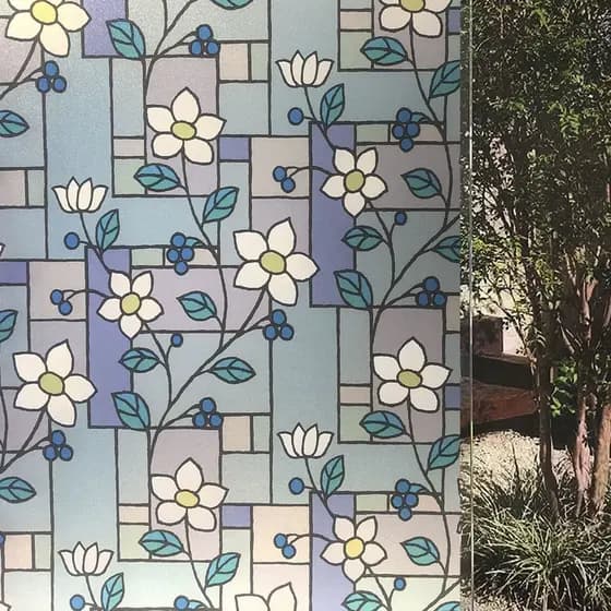 Pelicula que Gruda Sem Cola Janela Vidro Jateado Vitral Flores 200x60cm