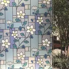 Pelicula que Gruda Sem Cola Janela Vidro Jateado Vitral Flores 200x60cm