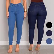 Calça Jeans Feminina Skinny Cintura Alta Cós Alto Modeladora Empina Bumbum