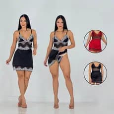 Camisola Feminina Em V Alça Ajustável e Calcinha Microfibra