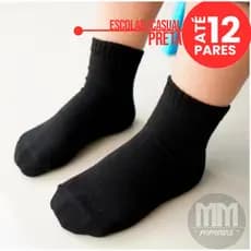 KIT DE 3 A 12 PARES MEIA ESCOLAR CASUAL INFANTIL PRETA CRIANCA MENINO MENINA