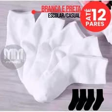 KIT DE 3 A 12 PARES MEIA ESCOLAR INFANTIL PRETA BRANCA CRIANCA MENINO MENINA