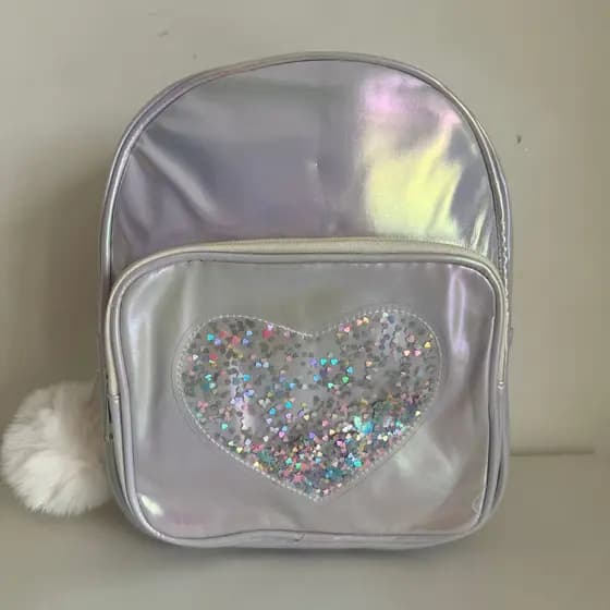 Mochila impermeável feminina para meninas brilhando em forma de coração 8021
