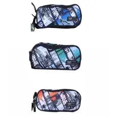 Estojo bolsinha de lapis canetas escolar Clio Surf Masculino 2 ziper repartição