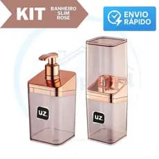Kit Banheiro Rose Gold Slim 2 ou 4 Peças Porta Escova Porta Sabonete Líquido - Uz Utilidades