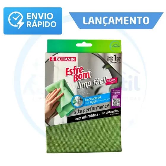 Pano para Vidro Limp Fácil EsfreBom para Limpeza de Vidros Telas Lentes Espelhos Bettanin
