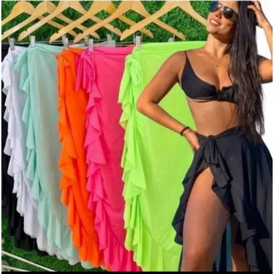 saida de praia saia longa canga feminino envelope moda verão ondulada de amarrar