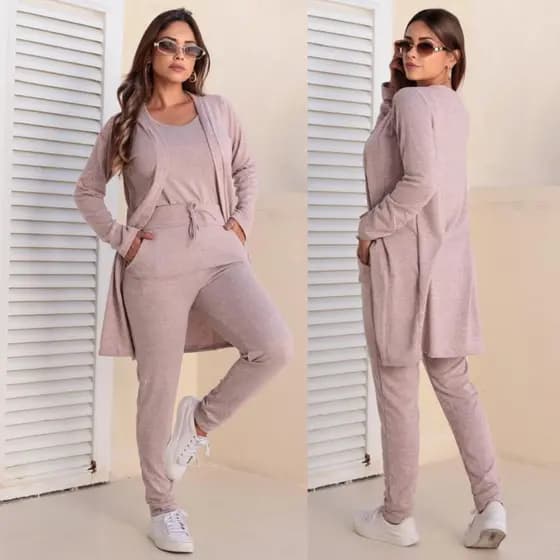 Kit Sofisticação 3 em 1 Blazer Quimono e Calça em Lanzinha Premium