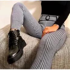 Calça skinny xadrez feminina com cinto cintura alta malha jacar Envio Imediato