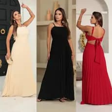 Vestido Feminino Longo Tecido Duna Plizado Envio Imediato