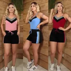 Conjunto Feminino Short e Blusa Malha Crepe com Alcinha Promoção Verão Envio Imediato