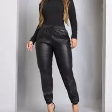 Calça Jogger Feminina Bolso Cintura Alta Courino Premium Envio Imediato