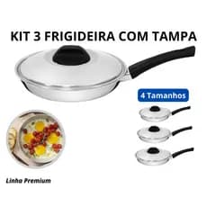 Jogo de 3 Frigideira Classic com Tampa de Alumínio - Todos os Tamanhos - Tapioca - Ovos - ALUMIC