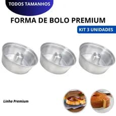 KIT 3 Forma de Bolo e Pudim Premium 12, 14, 16, 18, 20, 22, 24, 26 e 30cm com Furo Central - ALUMIC