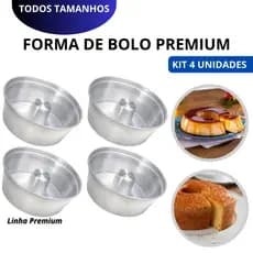 KIT 4 Forma de Bolo e Pudim Premium 12, 14, 16, 18, 20, 22, 24, 26 e 30cm com Furo Central - ALUMIC