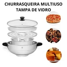 CHURRASQUEIRAEIRA POLIDA MULTI USO COM TAMPA DE VIDRO ALUMIC