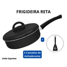 Frigideira Reta 24 cm Grande Alta Funda Antiaderente Teflon com Tampa  Preta - ALUMIC