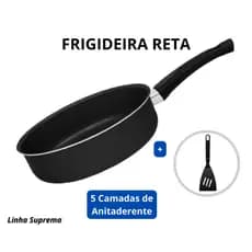 Frigideira Reta 24 cm Grande Alta Funda Antiaderente 5 CAMADAS de Teflon Preta - ALUMIC