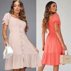 vestido feminino evangelico curto forrada com manga curta M G GG em viscolinho.