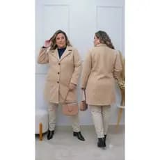 Casaco Feminino Pus Size Inverno Lã Batida | Casaco Quentinho Elegante Com Botões e Bolso.