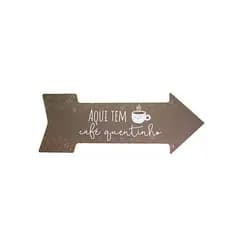 Quadro Placa Decorativa Seta Parede Em MDF Frase 40cm x15cm Aqui Tem Café Quentinho