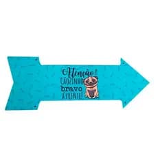 Quadro Placa Decorativa Seta Parede Em MDF Frases 40x15cm Atenção Cãozinho Bravo A Frente