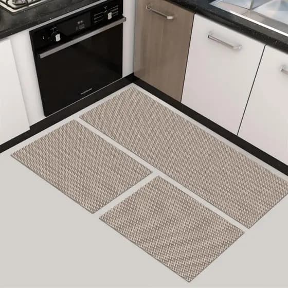 Kit Cozinha 3 Peças Emborrachado Antiderrapante Passadeira 45x140 + 2 Tapetes 45x70