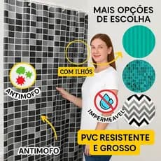Cortina Box Banheiro PVC Antimofo Impermeável Resistente Qualidade Ilhós Prática Fácil Instalação