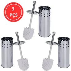 Kit 3 Escovas Sanitárias De Inox Com Suporte Limpa Vaso Privada Banheiro Antiferrugem Escova