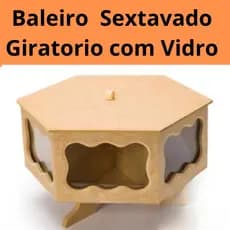Baleiro giratório sextavado com vidro organizador ,  centro de mesa de doces ,balas Em MDF cores cru
