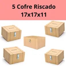 5 Caixa Cofre Urna Cofrinho 17x17x11 com Acabamento RISCADO Em MDF cores Crú Com Fecho Para Cadeado 17x17
