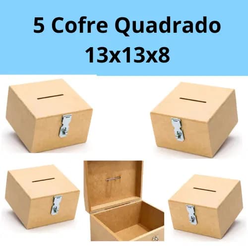 5 Caixa Cofre QUADRADO Caixa Urna Sugestões Com Fecho Para Cadeado MDF CRU Cofrinho QUADRADO
