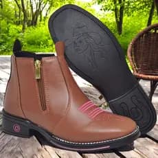 Bota Botina Feminina Texana Macia Country Cowboy Bico Quadrado Confortável Zíper E Rebites
