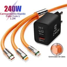 Carregador Cabo Carregamento Rápido 3 em 1 USB-A Para Tipo C V8 Micro USB 1.2M Silicone Cabo Com GaN Adaptador