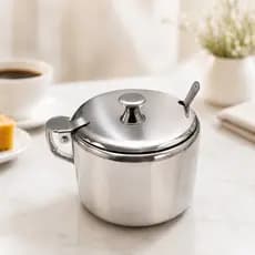 Açucareiro Porta Açúcar Inox Colher Inclusa ou Açucareiro Saleiro Bambu Porta Temperos Com Colher