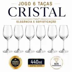 Jogo de Taças Vinho Cristal 440 ou 615ml 6 Unidades Drinks Água Gin Resistente Natal Ano Novo Festa