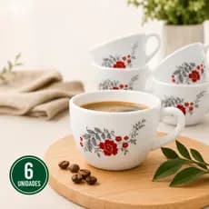 Jogo 6 Xícaras Chá Com Pires 220ml Vidro Opaline Café Mesa Posta Conjunto 6 Xícaras Sem Pires 130ml