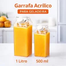 Garrafa Em Acrílico Transparente Formato Caixa De Leite Sem BPA Resistente 1 Litro 500ml Geladeira