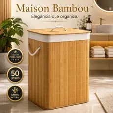 Maison Bambou™ Cesto Roupa Organizador Tampa Alca Bambu Capacidade 50 Litros Resistente
