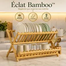 Éclat Bamboo™Escorredor Louças Dobrável Organizadores Cozinha Bambu Resistente Duas Camadas