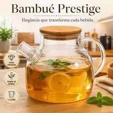Bambué Prestige Chaleira Vidro Elegante Tampa Bambu 1 Litro Resistente Alta Qualidade Cozinha